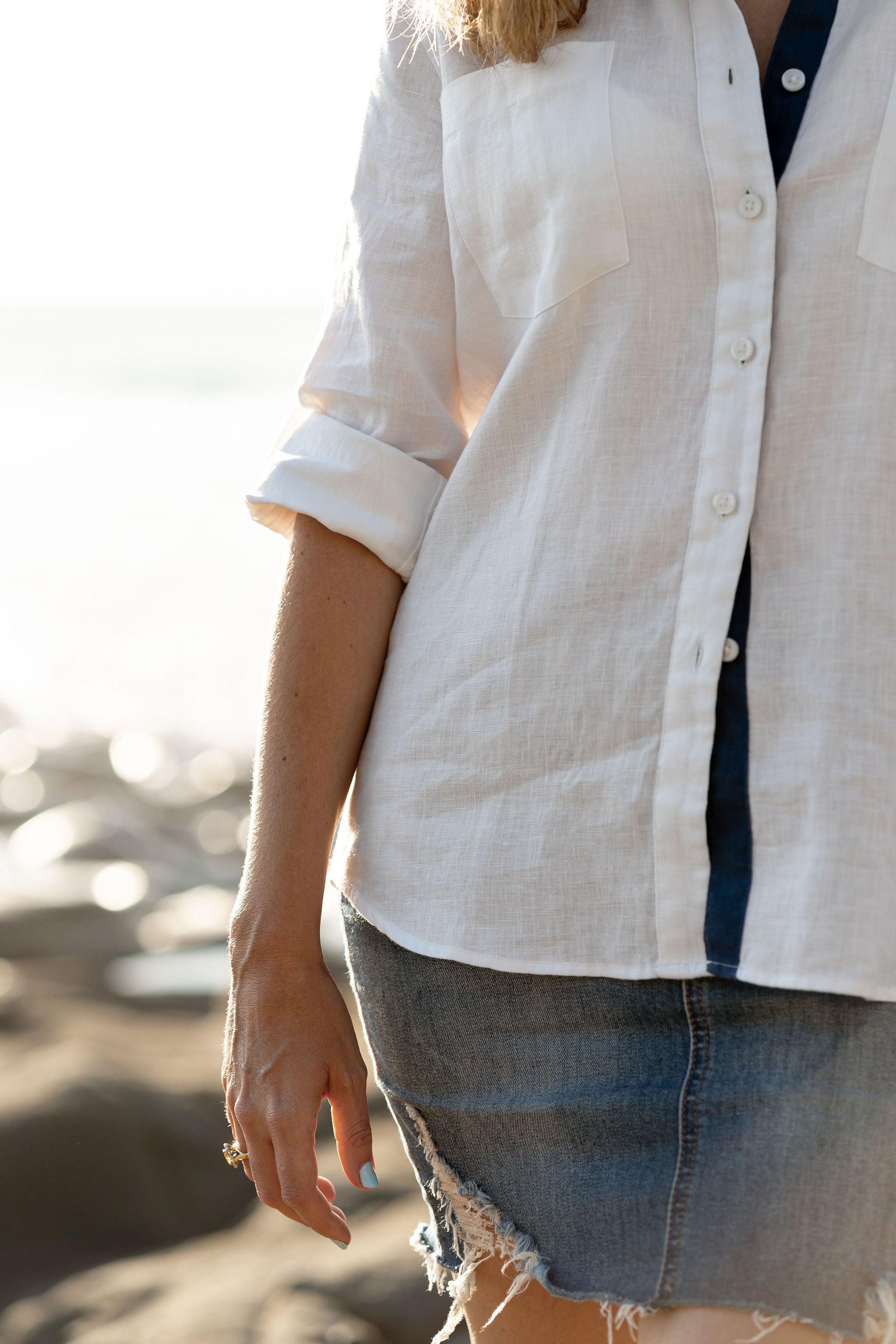 【SATIIIZ】FLOW Pigment Linen Shirt BEST SELLER - Signature Navy Stripe Linen Shirt – Susanna Tolo